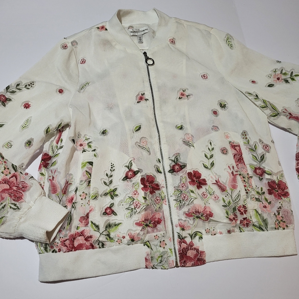 Draper & Damon's Floral Embroidered sheer detailed Women's Jacket size 12